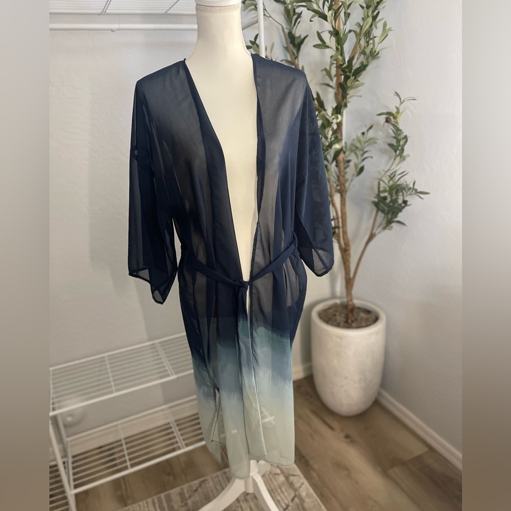 Ombré Sheer Kimono with Tie